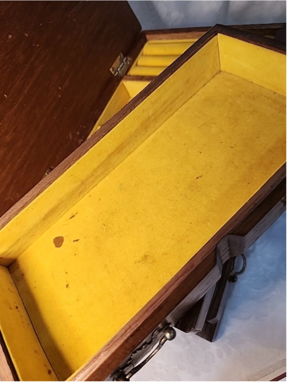 1970s Wooden Jewelry Box Large Top Storage 2 Drawers